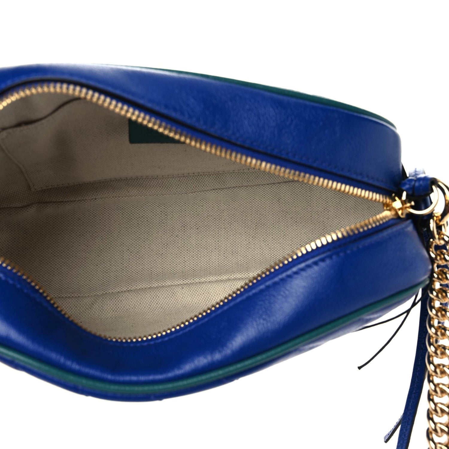 Gucci Azalea Calfskin Enamel Matelasse Diagonal Small Torchon GG Marmont Chain Shoulder Bag Imperial Blue Pavone 7 of 9