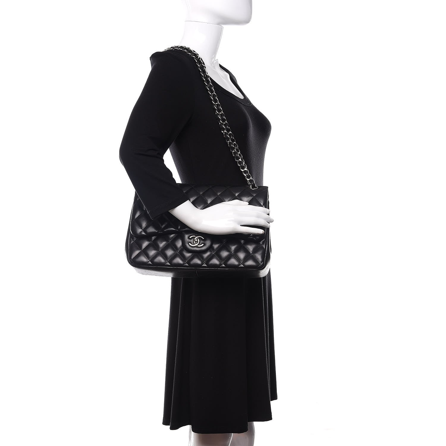 Chanel Lambskin Quilted Jumbo Double Flap Black 3 of 14
