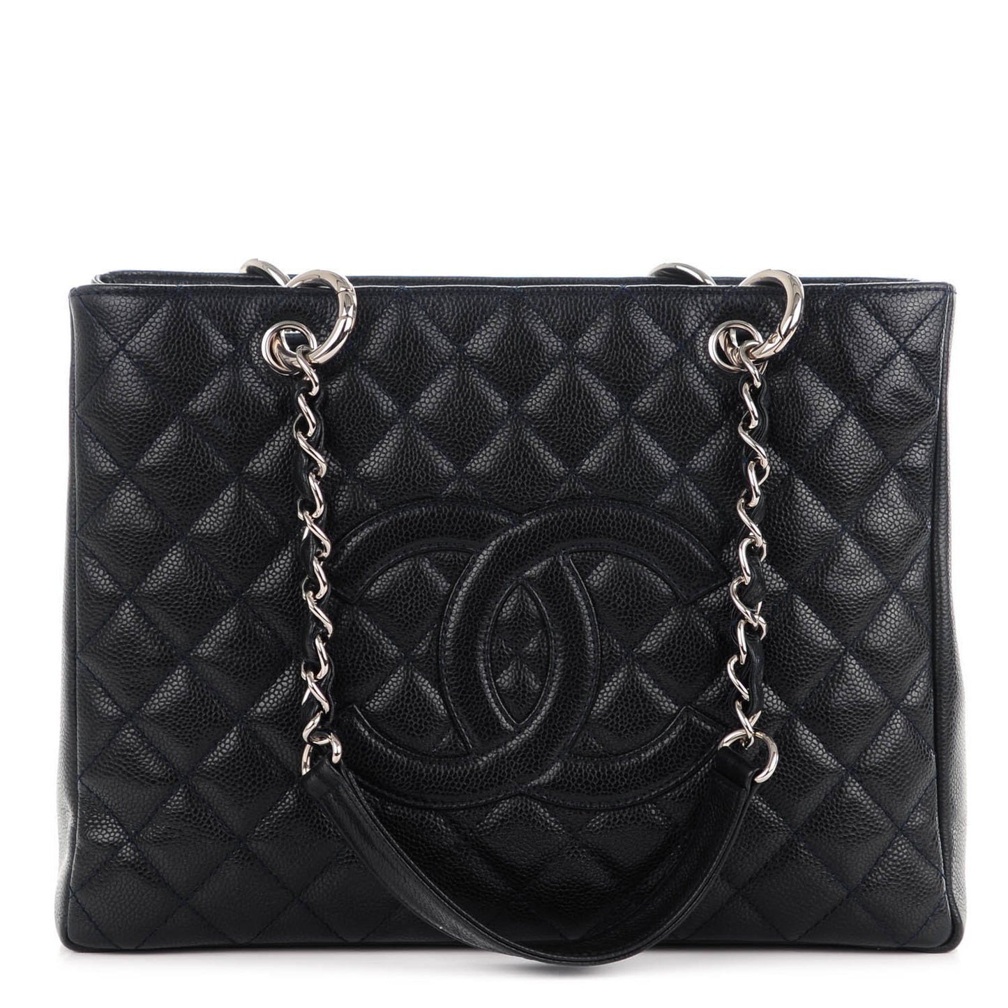 Caviar Quilted Grand Shopping Tote GST Dark Navy Blue