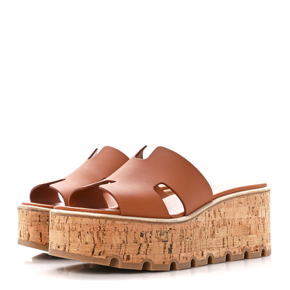 Hermes Calfskin Cork Eze 30 Sandals 37 Marron Glaise 3 of 9