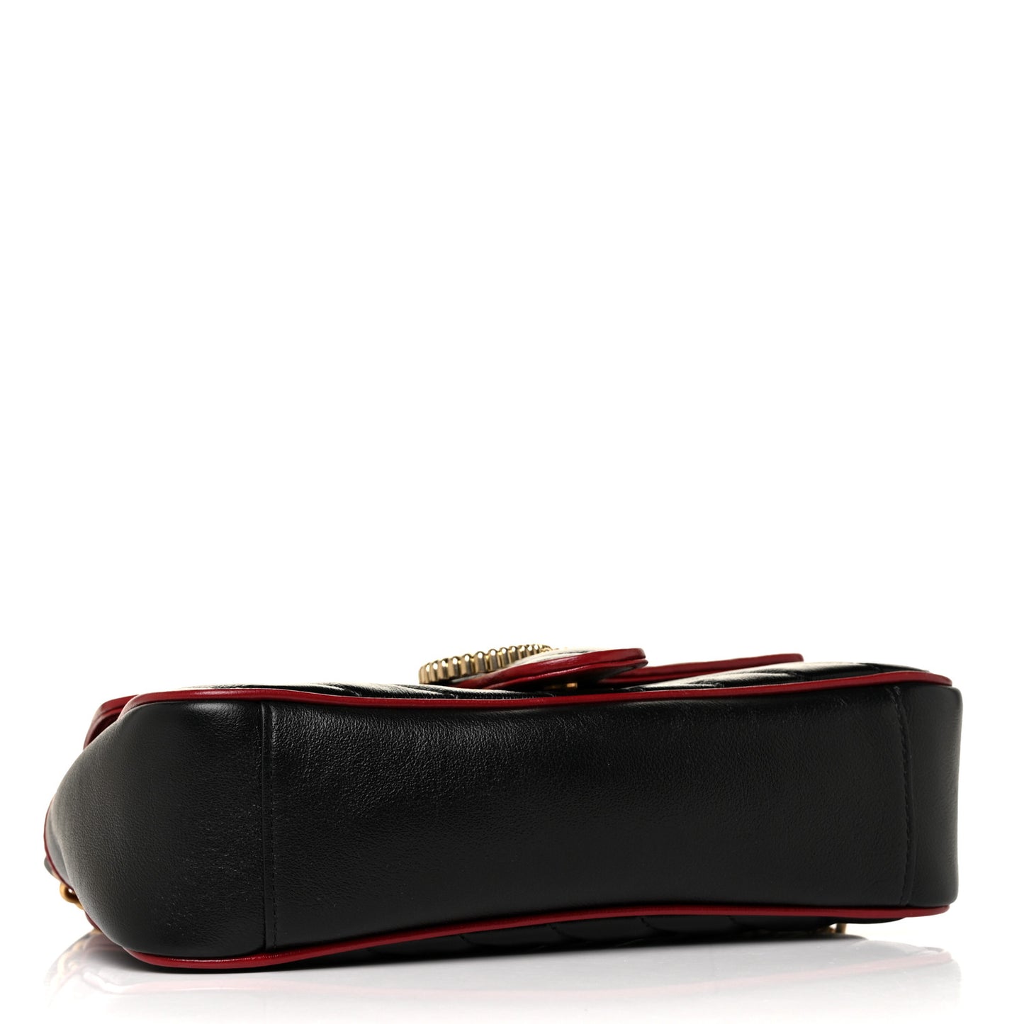 Vintage Effect Calfskin Matelasse Diagonal Small Torchon GG Marmont Shoulder Bag Black Romantic Cherry