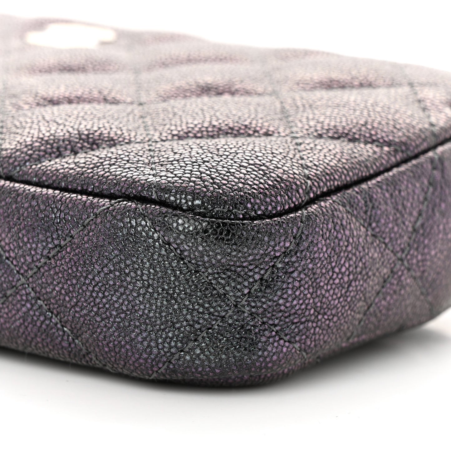 Iridescent Caviar Quilted Small Clutch With Chain Black
