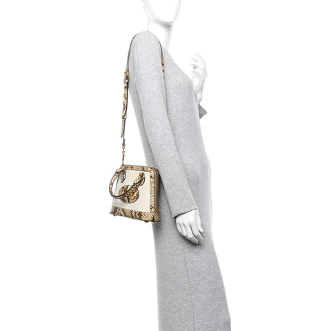 Snakeskin Boarded Plutone Calfskin Mini Horsebit 1955 Top Handle Bag White Multicolor