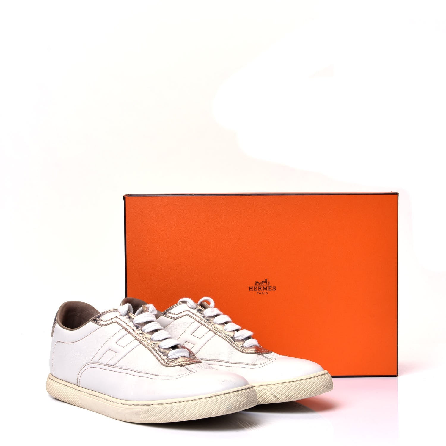 Hermes Swift Nappa Quicker Sneakers 38 Blanc Or Rose 10 of 10