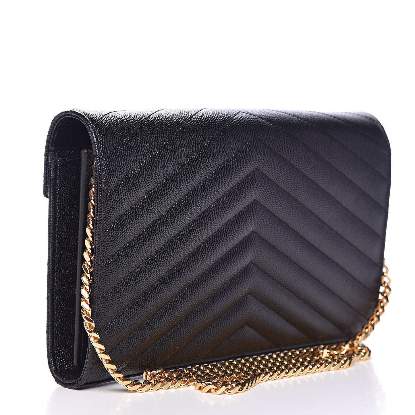 Grain De Poudre Matelasse Chevron Monogram Chain Wallet Black