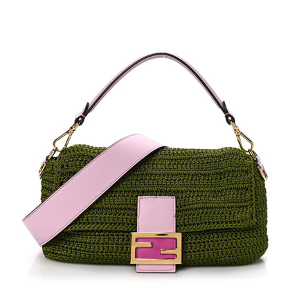 Fendi Fabric Crochet Vitello Grace Plexiglass Baguette Verde Lavanda 1 of 8