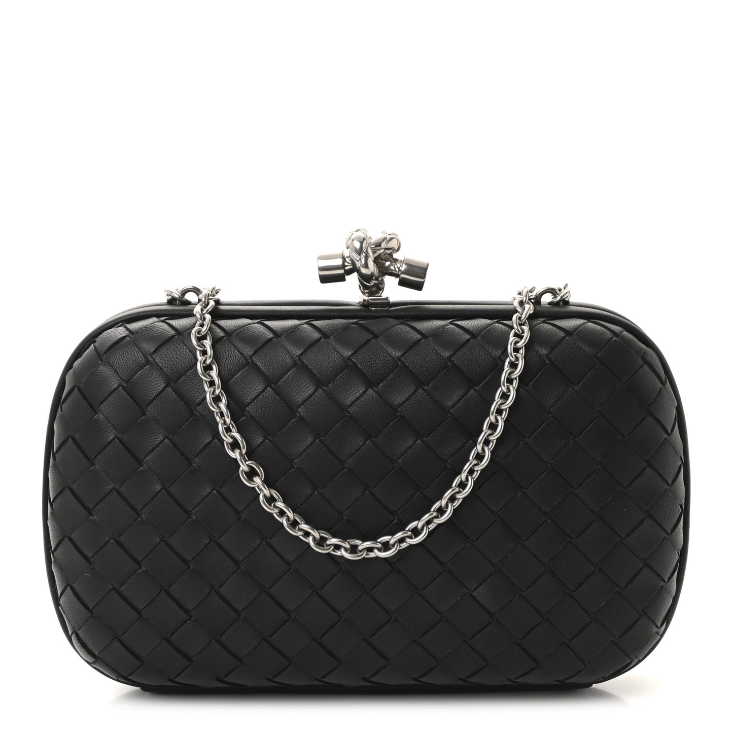 Nappa Intrecciato Chain Knot Clutch Black