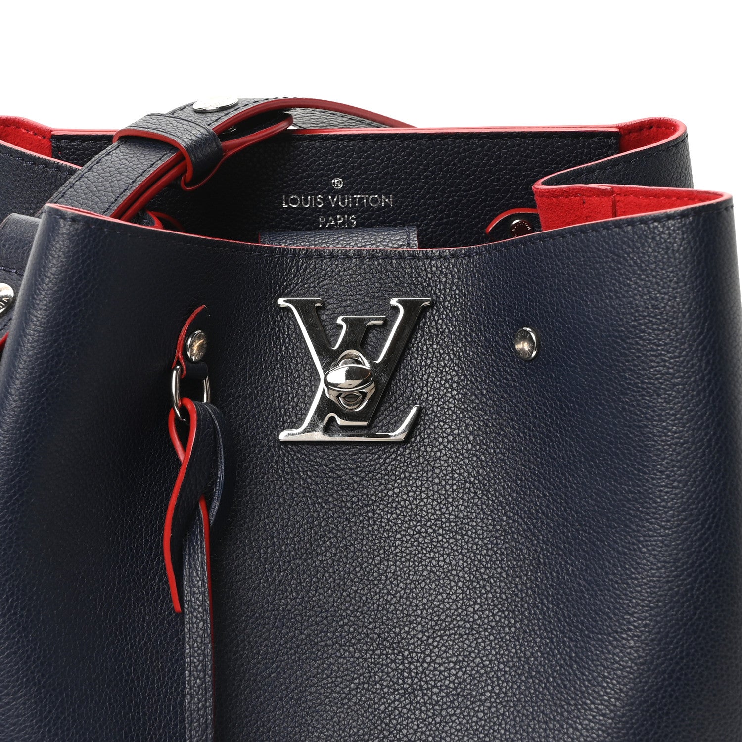 Louis Vuitton Soft Calfskin Braided Lockme Bucket Marine Rouge 7 of 9