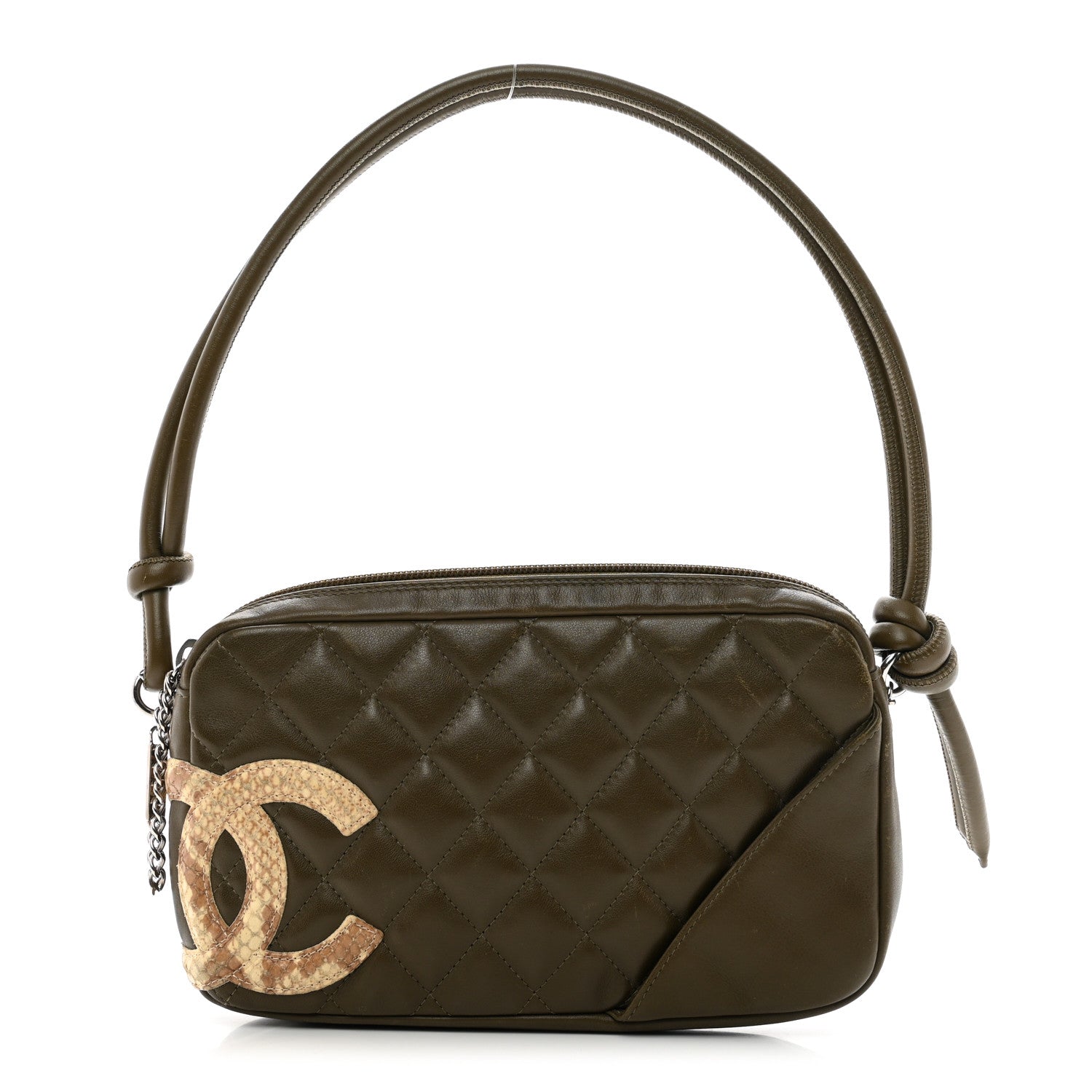 Chanel Calfskin Python Quilted Cambon CC Pochette Khaki 1 of 12