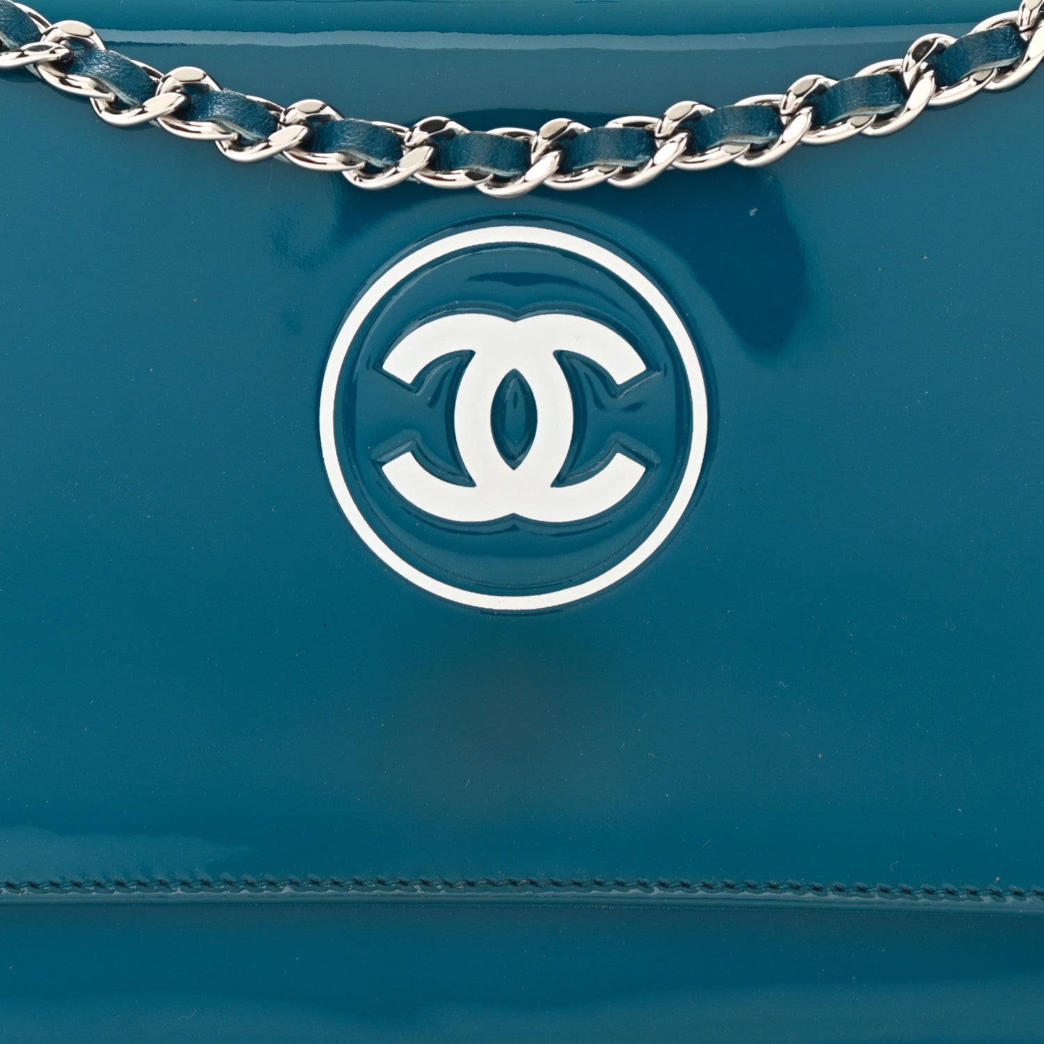Chanel Patent CC Logo Wallet On Chain WOC Blue 8 of 11