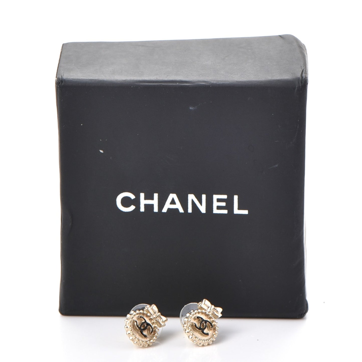 Enamel CC Ribbon Earrings Black Gold