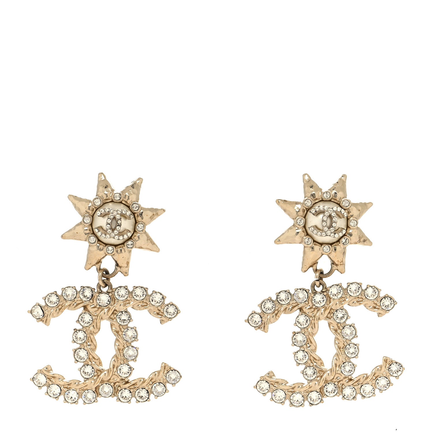 Chanel Crystal Pearl CC Star Drop Clip On Earrings Gold 1 of 4