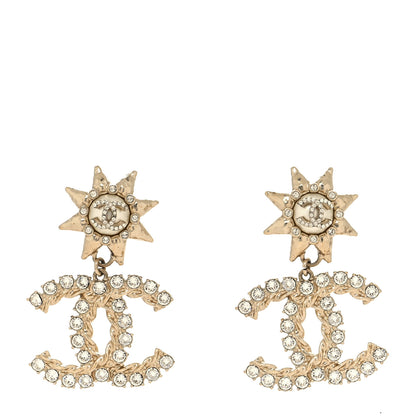 Chanel Crystal Pearl CC Star Drop Clip On Earrings Gold 1 of 4