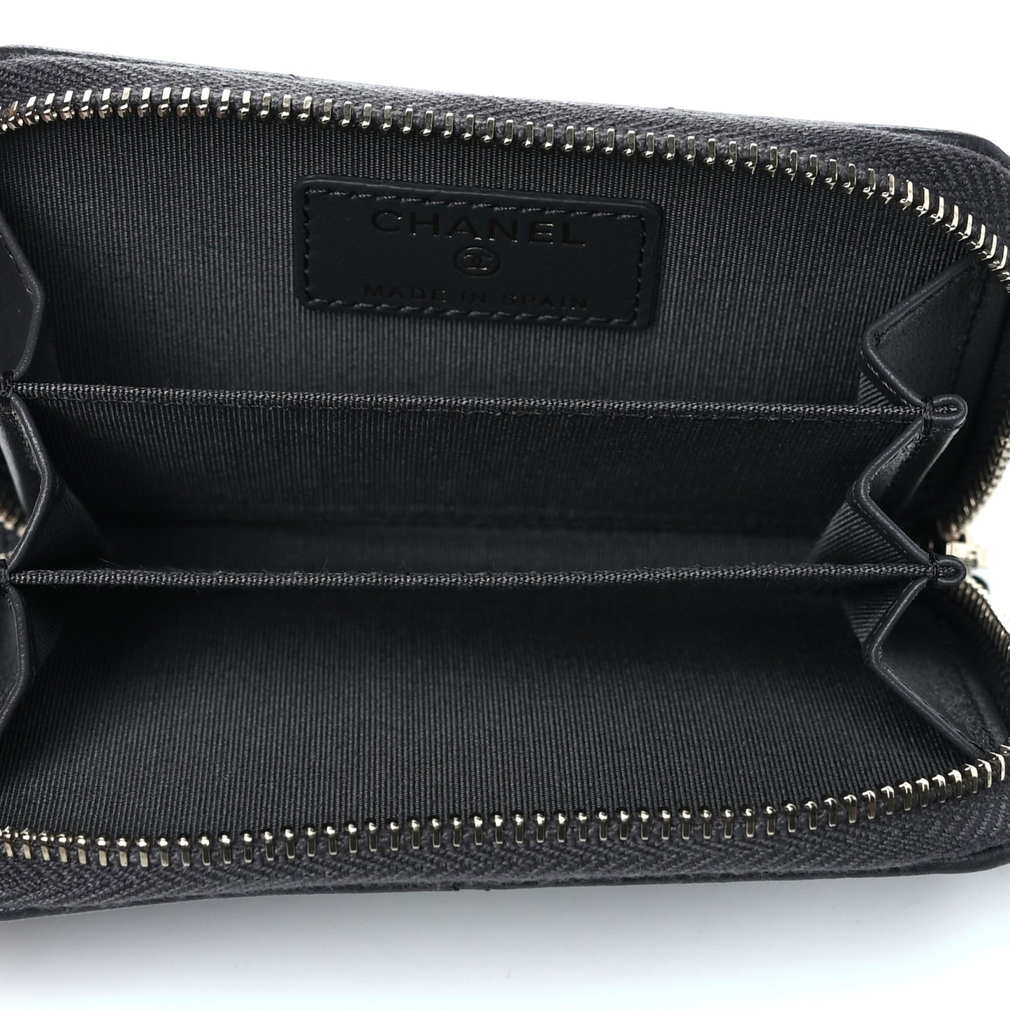 Lambskin Quilted Chanel 19 Zip Around Coin Purse Wallet Dark Grey