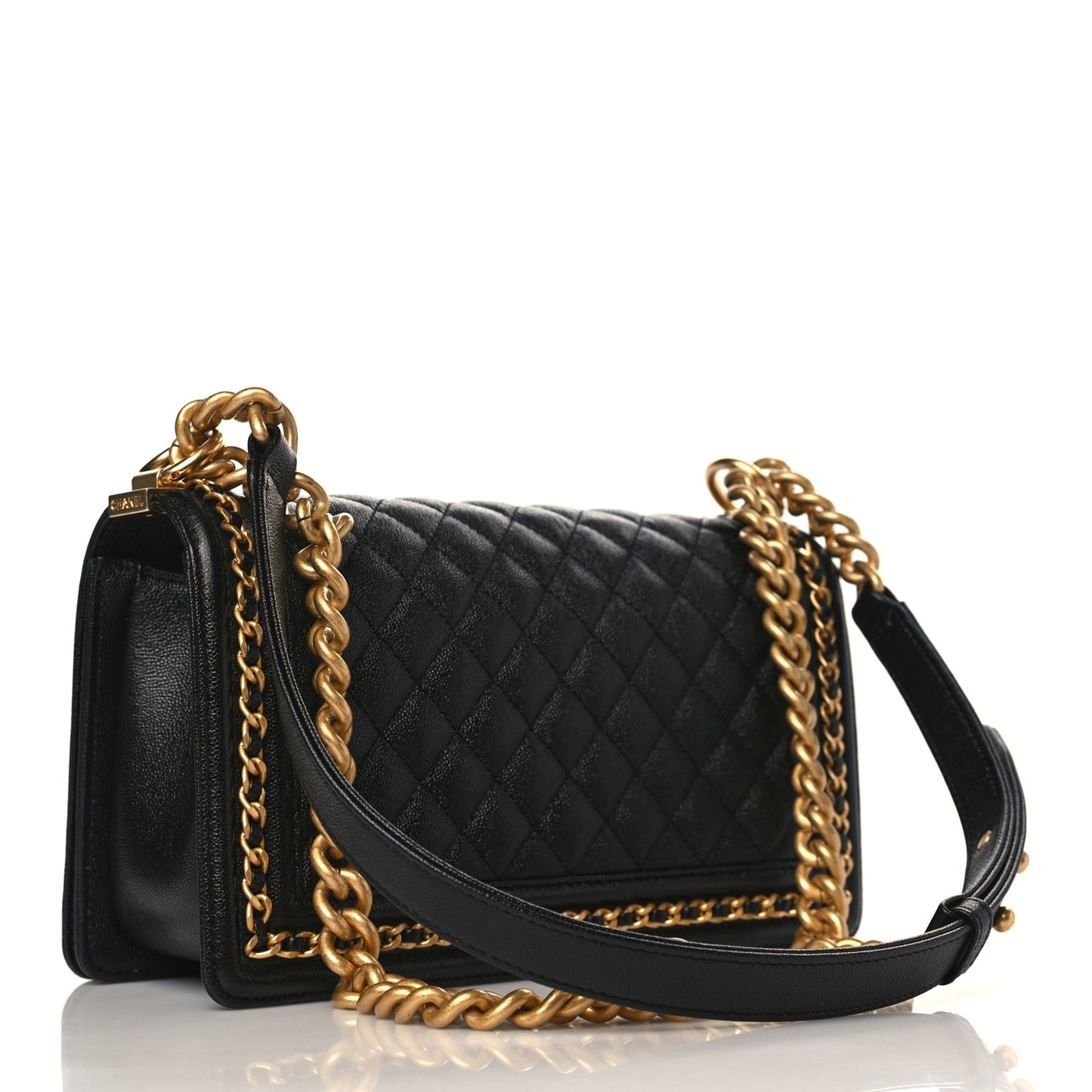 Caviar Quilted Medium Chain Around Boy Flap Black