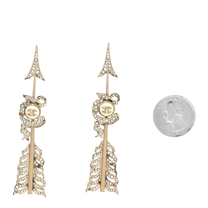 Chanel Crystal Pearl CC Arrow Clip On Earrings Gold 2 of 5