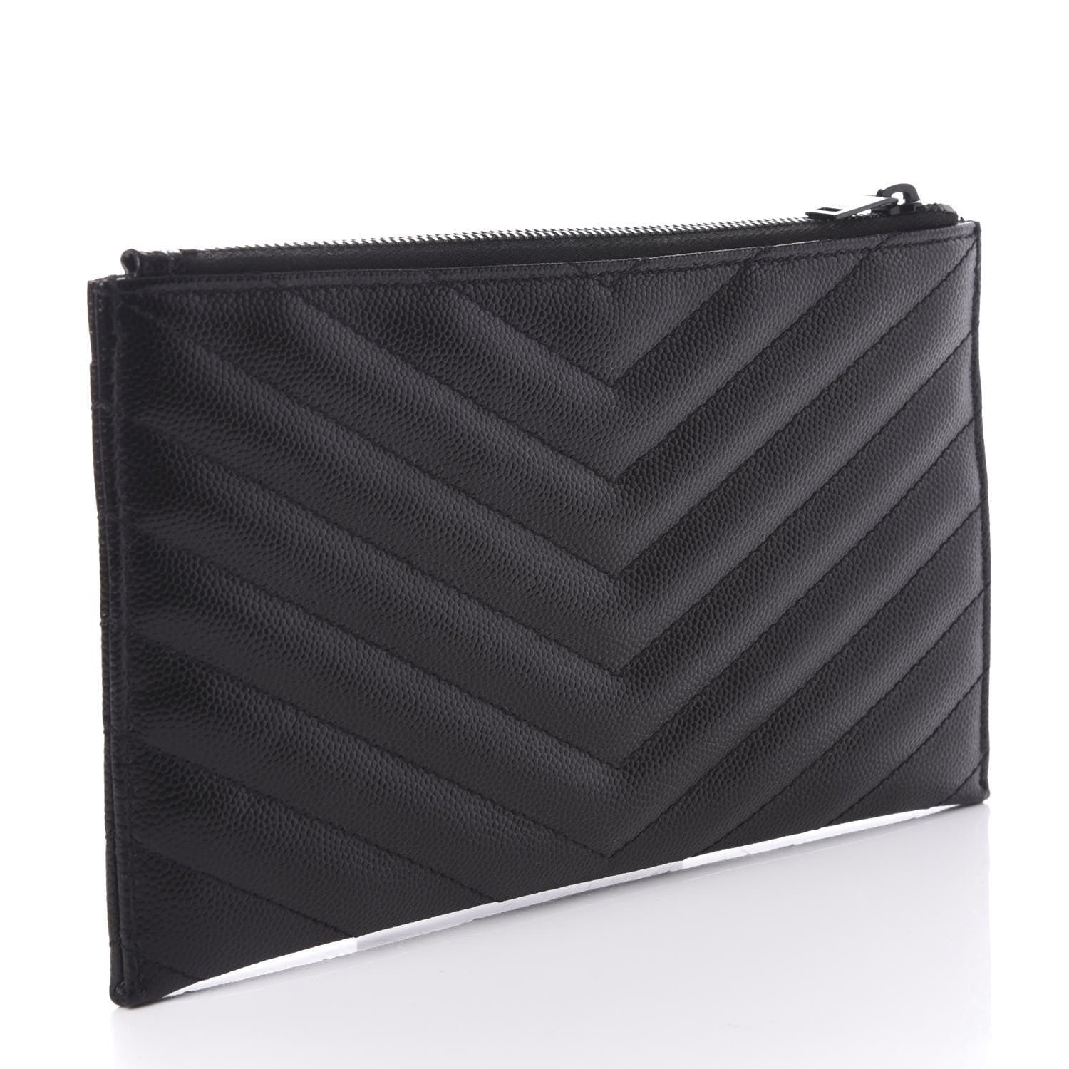 Saint Laurent Grain De Poudre Chevron Monogram Bill Pouch Black 3 of 8
