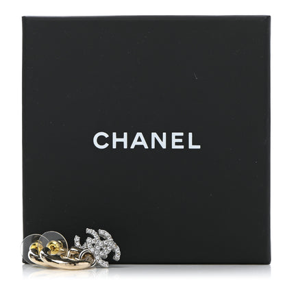 Chanel Metal Crystal CC Hoop Drop Earrings Gold 5 of 5