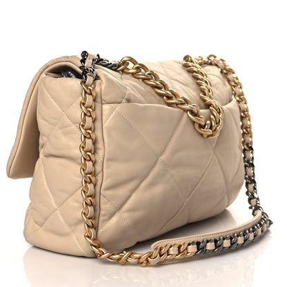 Chanel Lambskin Quilted Maxi Chanel 19 Flap Light Beige 3 of 9