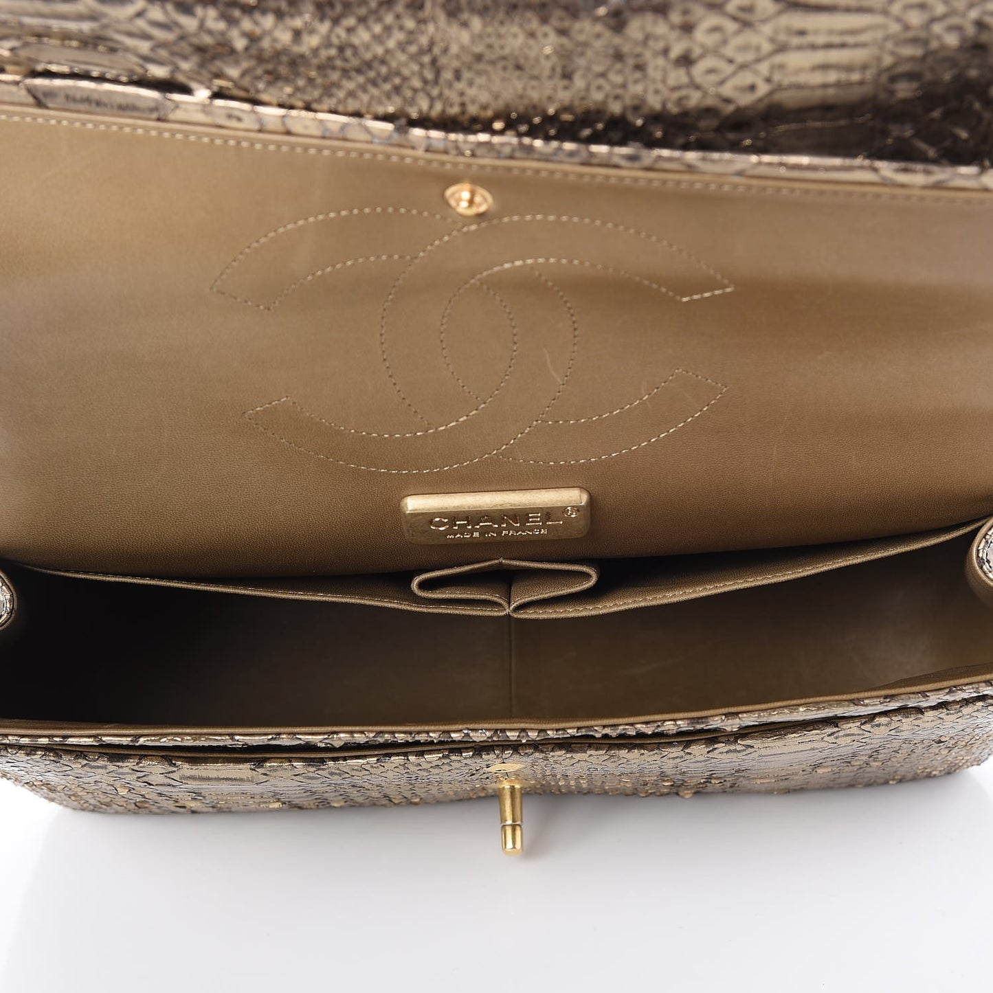 Metallic Python Jumbo Double Flap Gold
