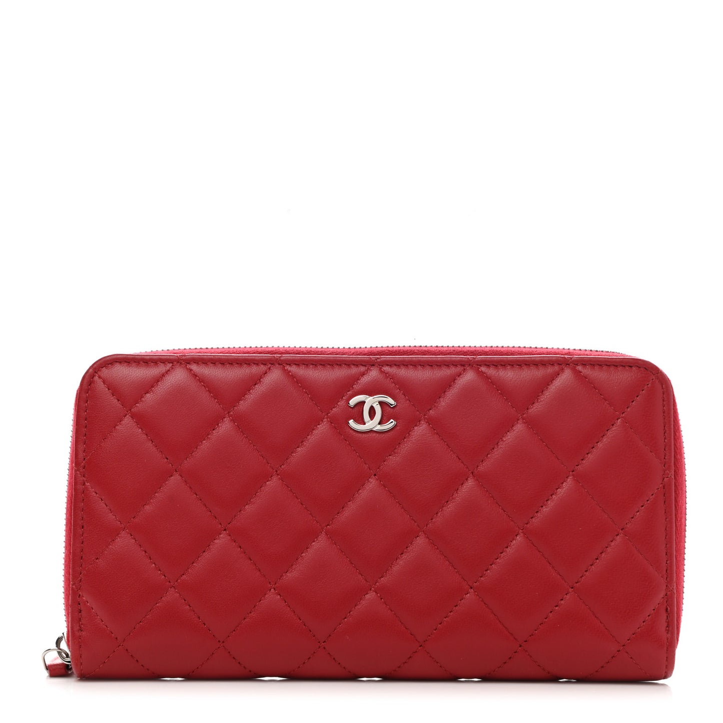 Lambskin Quilted Large Gusset Zip Around Wallet Red