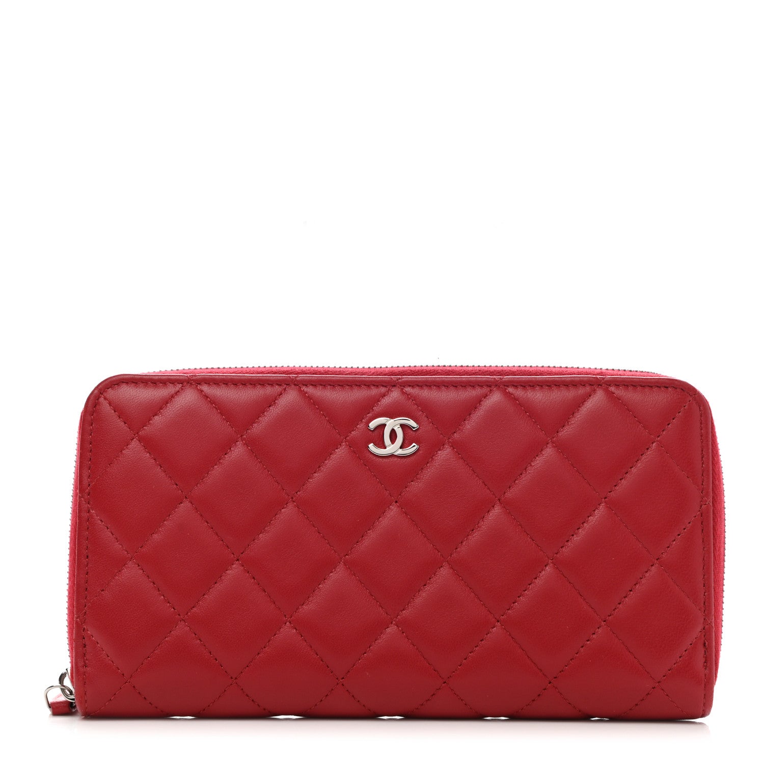 Chanel Lambskin Quilted Large Gusset Zip Around Wallet Red 1 of 11