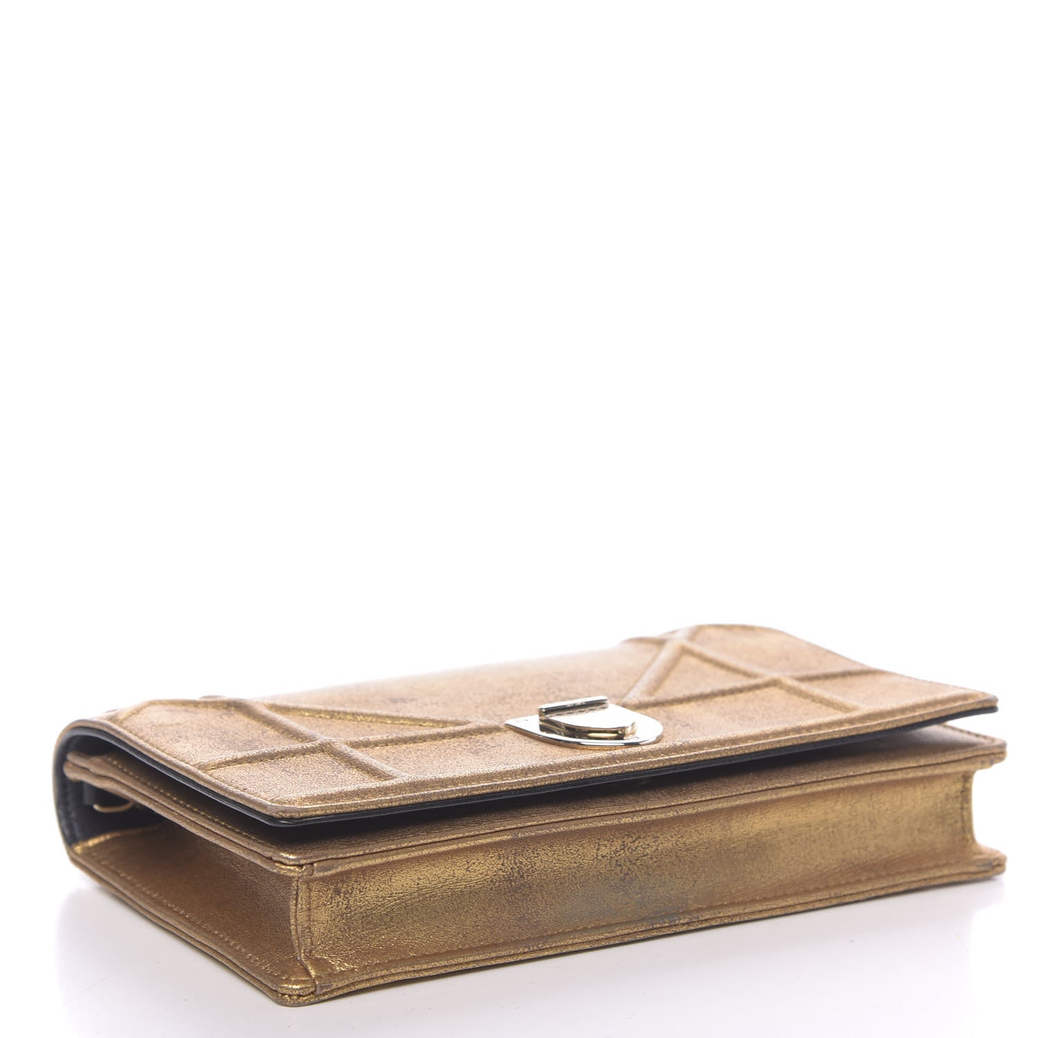 Christian Dior Metallic Brushed Calfskin Diorama Wallet on Chain Pouch Gold 4 of 11