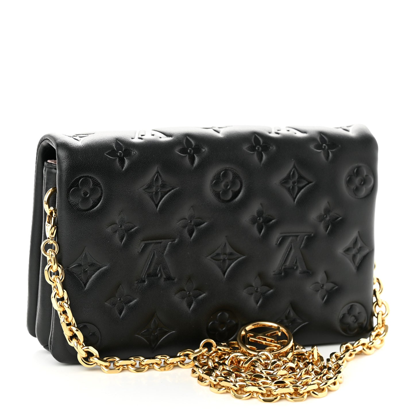 Lambskin Embossed Monogram Pochette Coussin Black