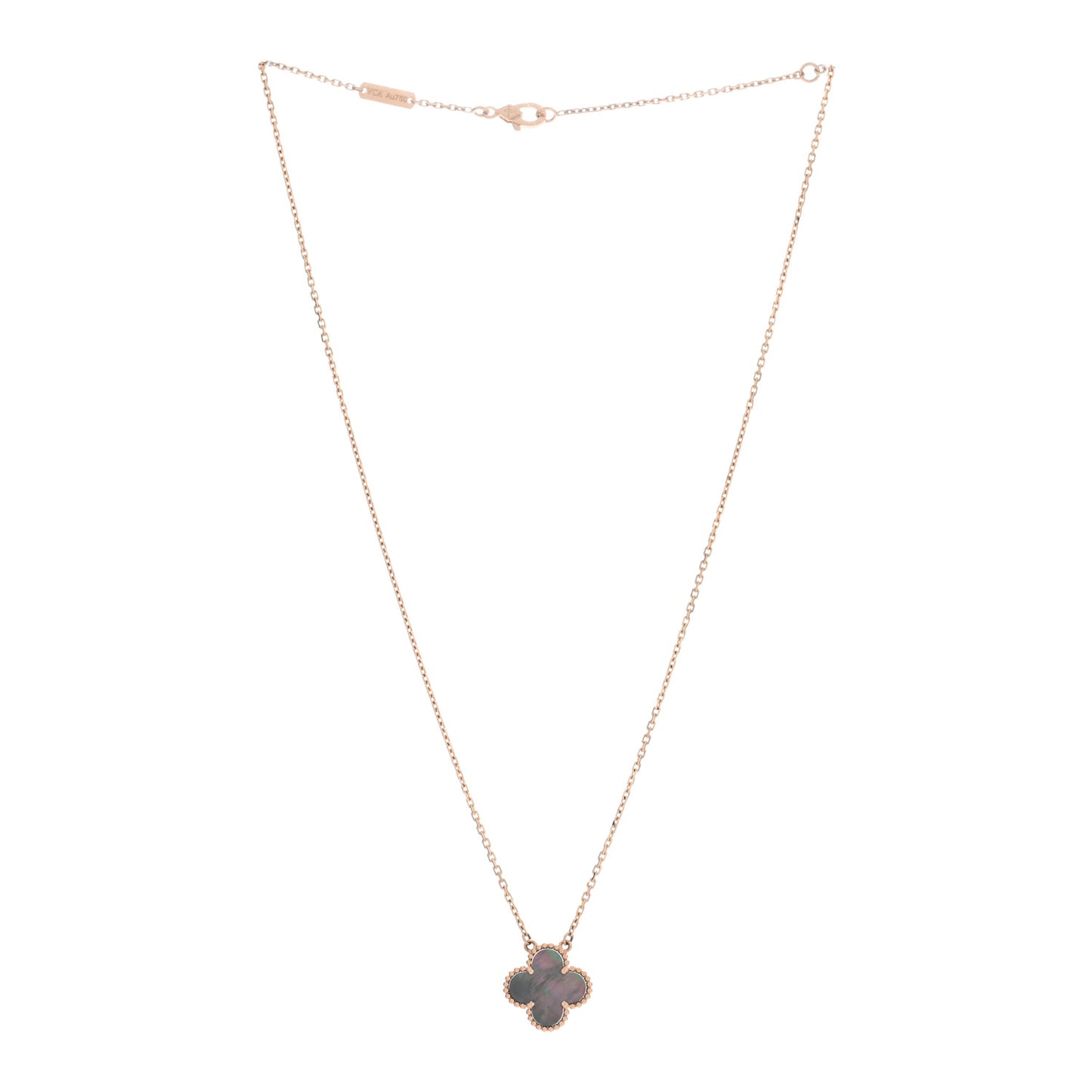 18K Rose Gold Gray Mother of Pearl Vintage Alhambra Pendant Necklace