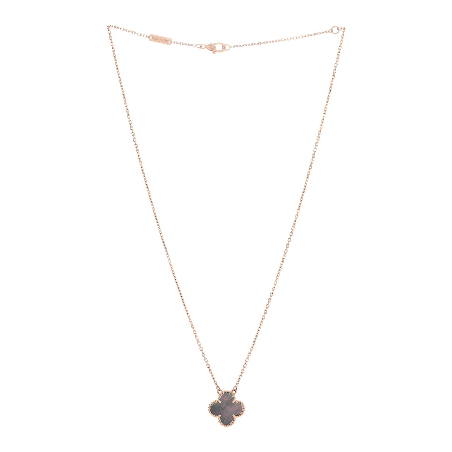 Van Cleef & Arpels 18K Rose Gold Gray Mother of Pearl Vintage Alhambra Pendant Necklace 3 of 5
