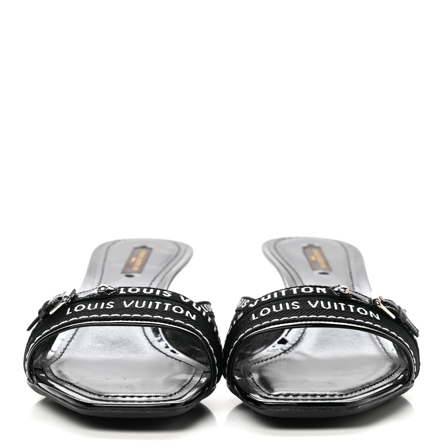 Patent Jacquard Open Toe Mule 40 Black