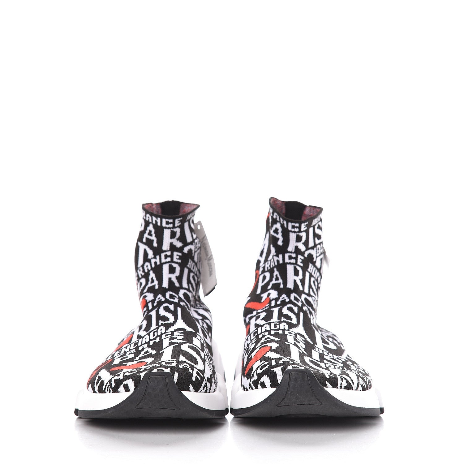 Balenciaga Neoprene Knit Bonjour Paris Womens Speed Sneakers 41 Black White Red 2 of 10