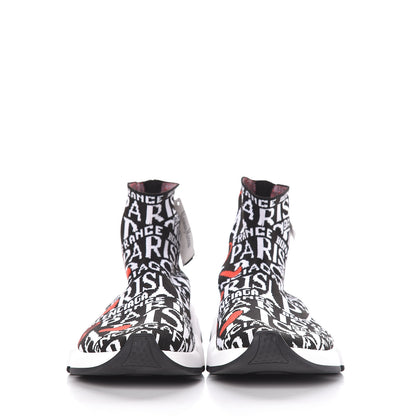 Balenciaga Neoprene Knit Bonjour Paris Womens Speed Sneakers 41 Black White Red 2 of 10