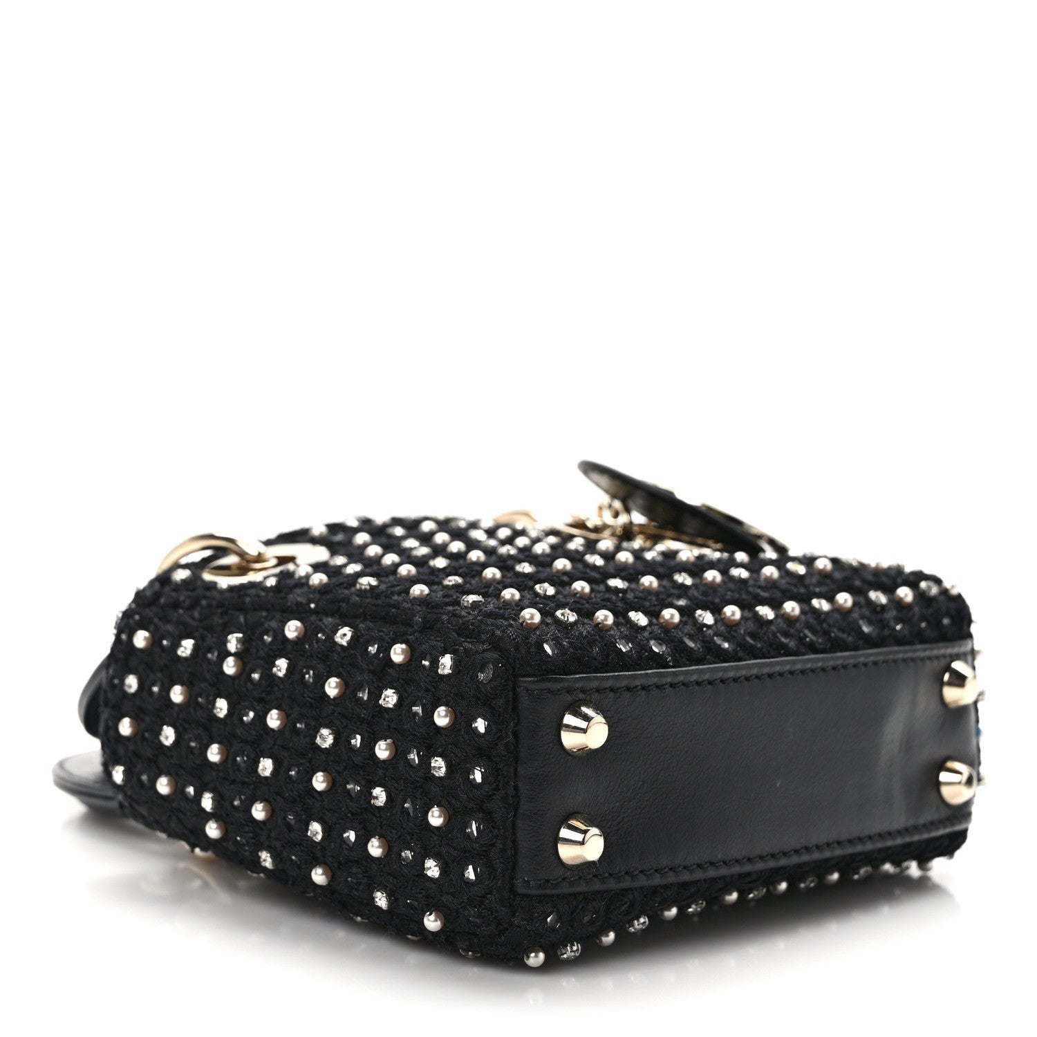 Christian Dior Fabric Embroidered Crystal Pearl Mirror Micro Lady Dior Black 4 of 13