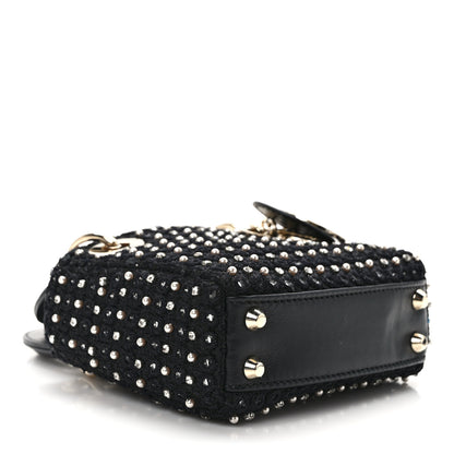 Christian Dior Fabric Embroidered Crystal Pearl Mirror Micro Lady Dior Black 4 of 13
