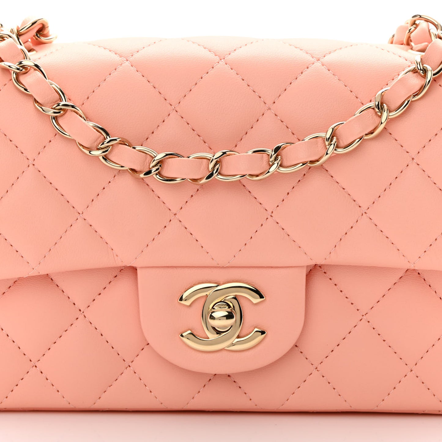 Lambskin Quilted Mini Rectangular Flap Light Pink
