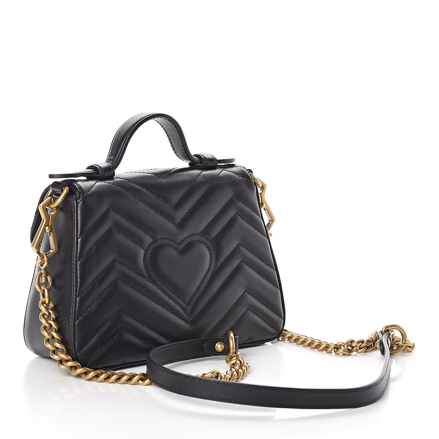 Calfskin Matelasse Mini GG Marmont Top Handle Shoulder Bag Black