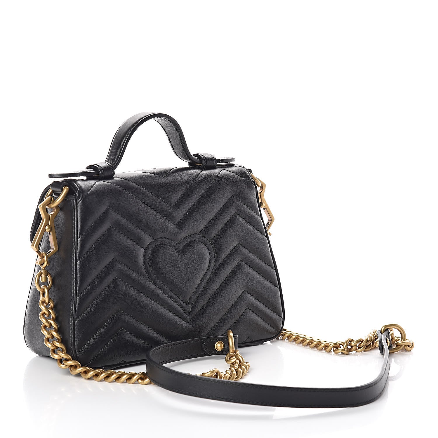 Gucci Calfskin Matelasse Mini GG Marmont Top Handle Shoulder Bag Black 3 of 10