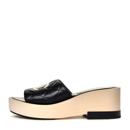 Chanel Lambskin Quilted CC Mules 37 Beige Black 2 of 12