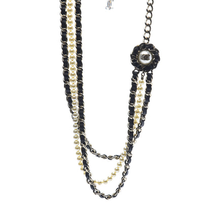 Chanel Pearl Calfskin CC Chain Necklace Black Gold 1 of 6