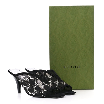 Gucci Tela Retino Kid Scamosciato Crystal GG Monogram Square G 95mm Slide Sandals 36.5 Black 10 of 10