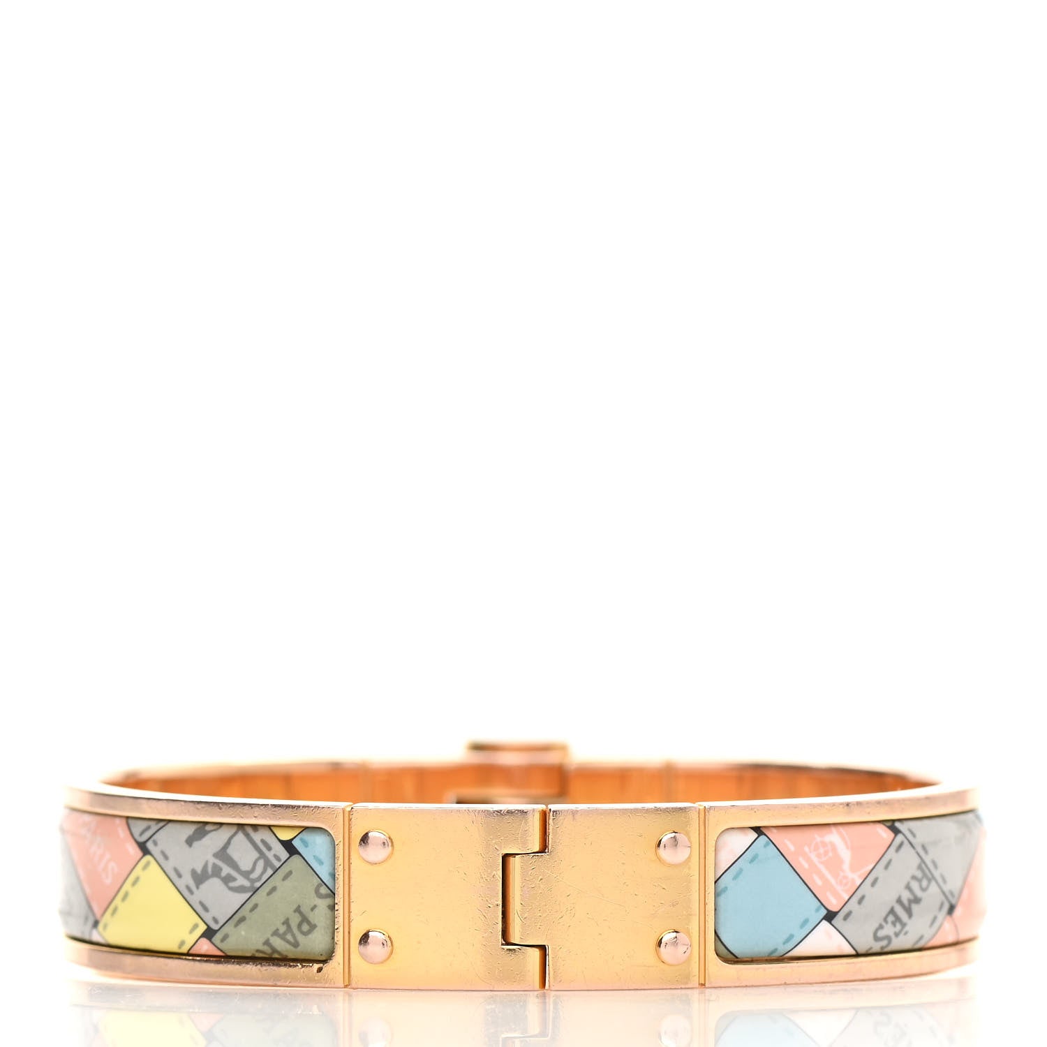 Hermes Enamel Printed Narrow Bolduc Au Carre Hinged Bracelet M Romantique 3 of 4