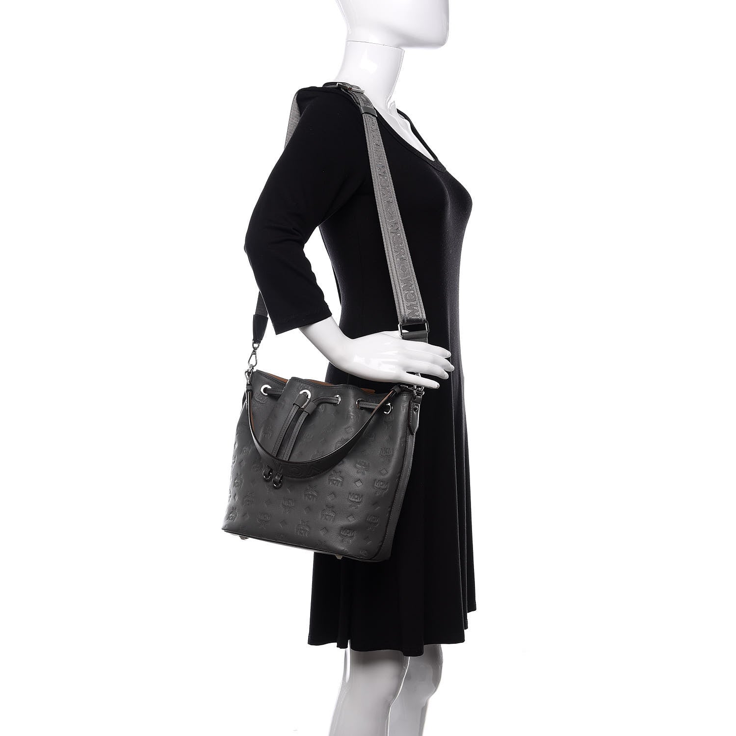 MCM Calfskin Ottomar Monogram Small Essential Bucket Charcoal 2 of 10
