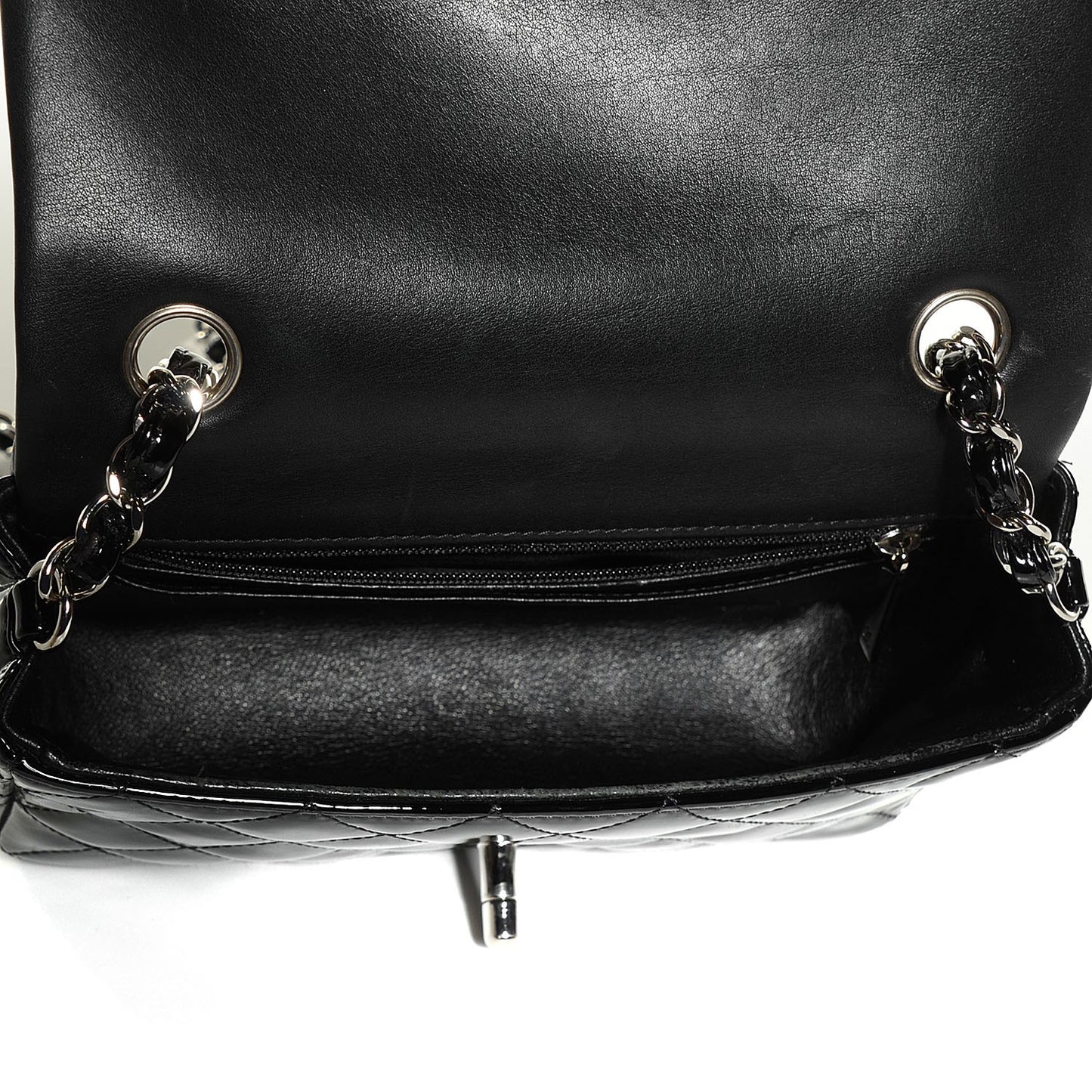 Patent Calfskin Quilted Mini Rectangular Flap Black
