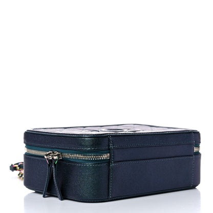 Chanel Iridescent Caviar Quilted Medium CC Filigree Vanity Case Dark Turquoise 4 of 10