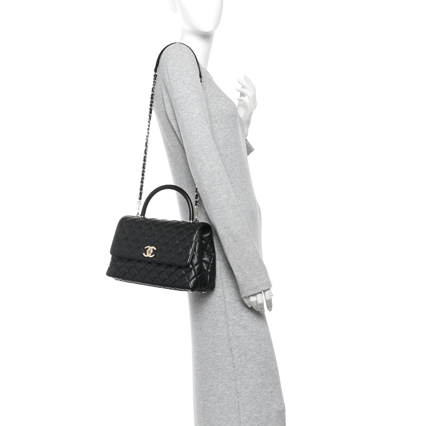 Caviar Quilted Small Coco Handle Flap Black