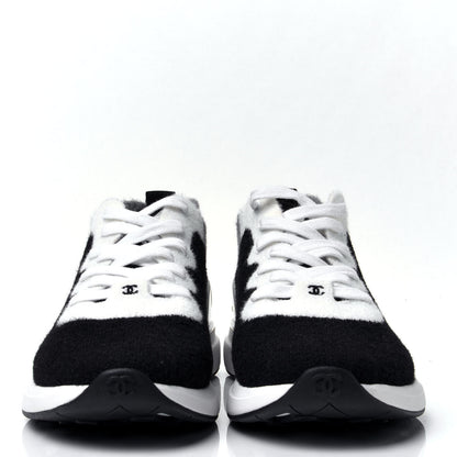 Chanel Fabric Mens CC Sneakers 44 Black White Grey 2 of 10