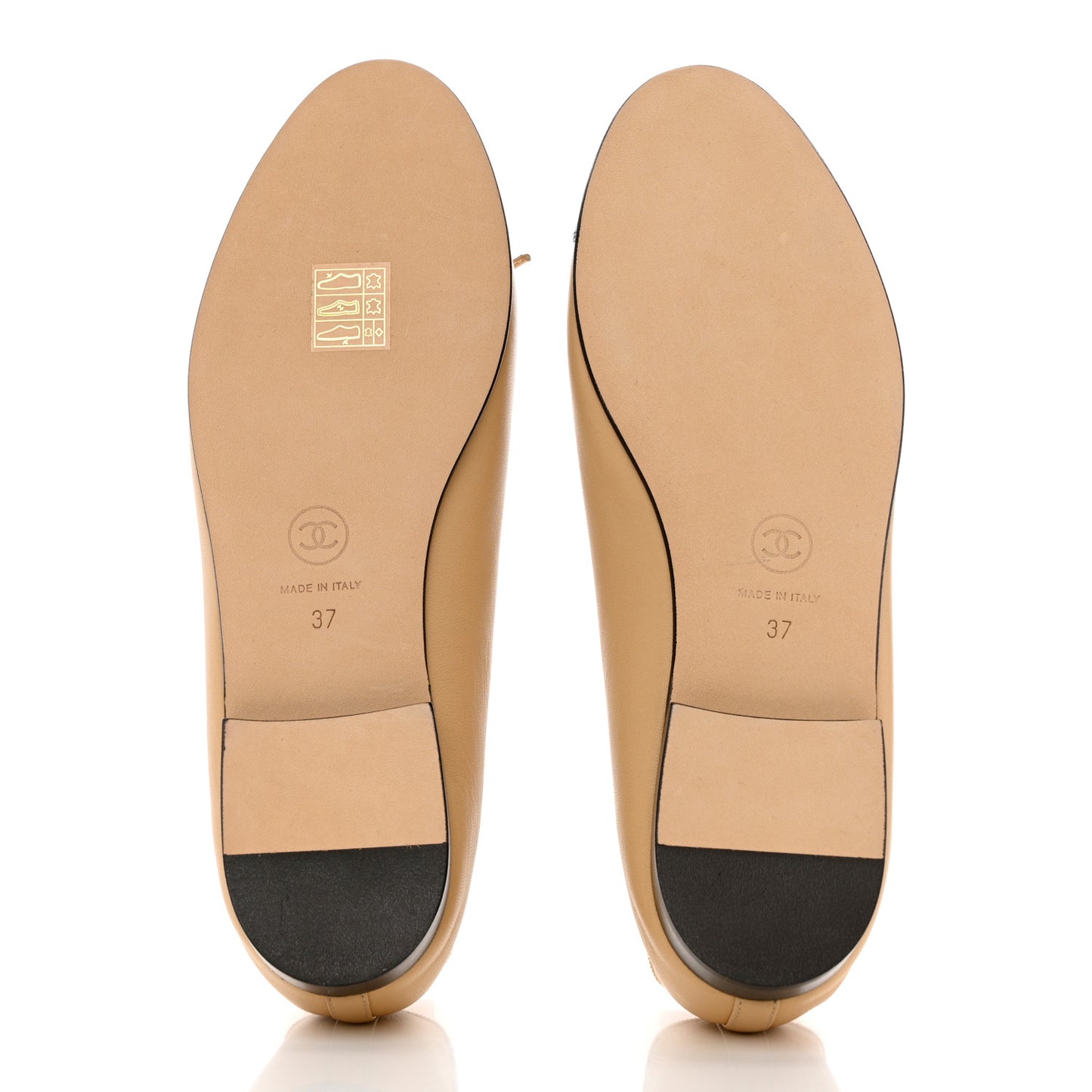 Lambskin Cap Toe CC Ballerina Flats 37 Beige Black