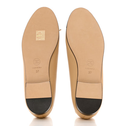 Chanel Lambskin Cap Toe CC Ballerina Flats 37 Beige Black 5 of 9