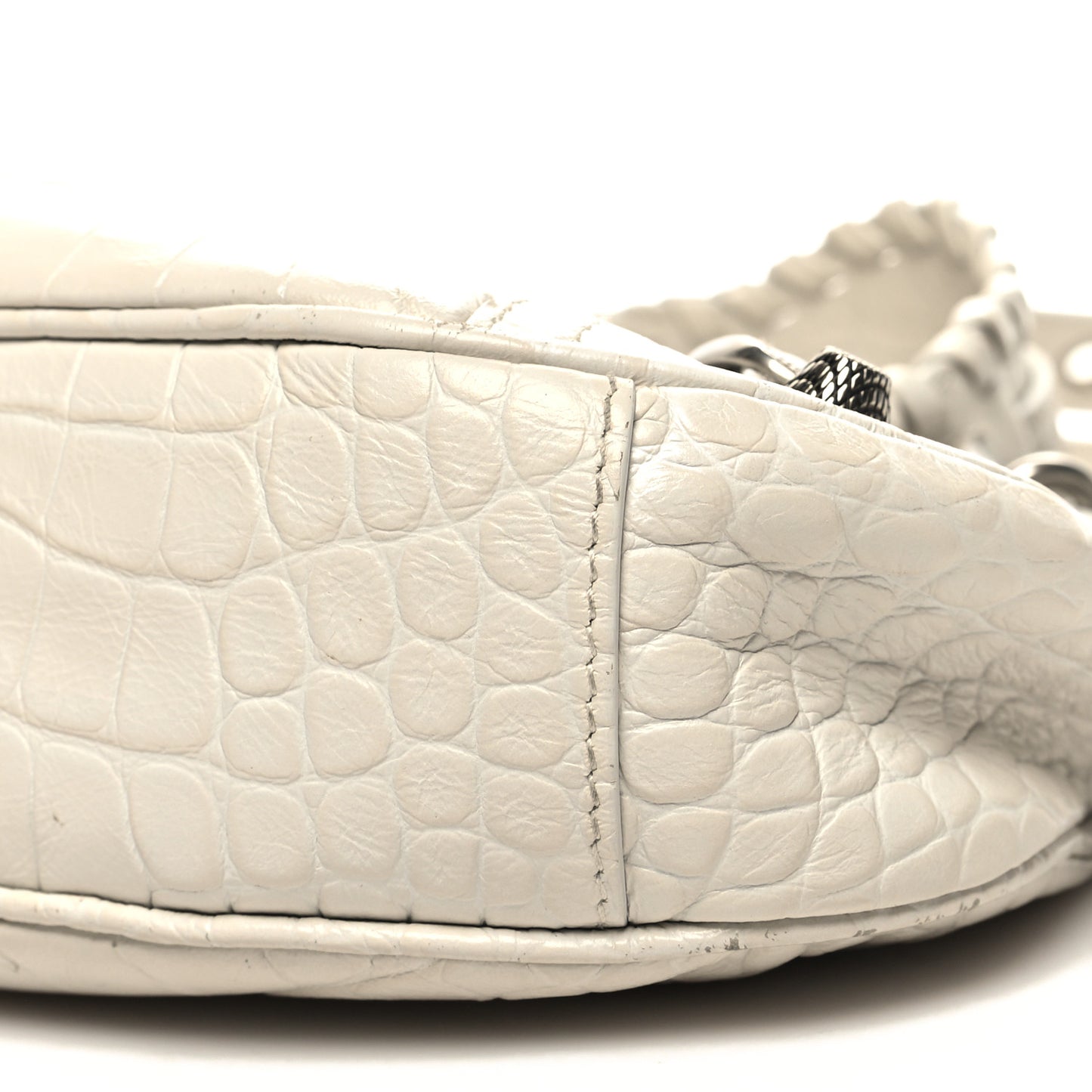 Extra Supple Calfskin Crocodile Embossed Le Cagole Shoulder Bag XS White